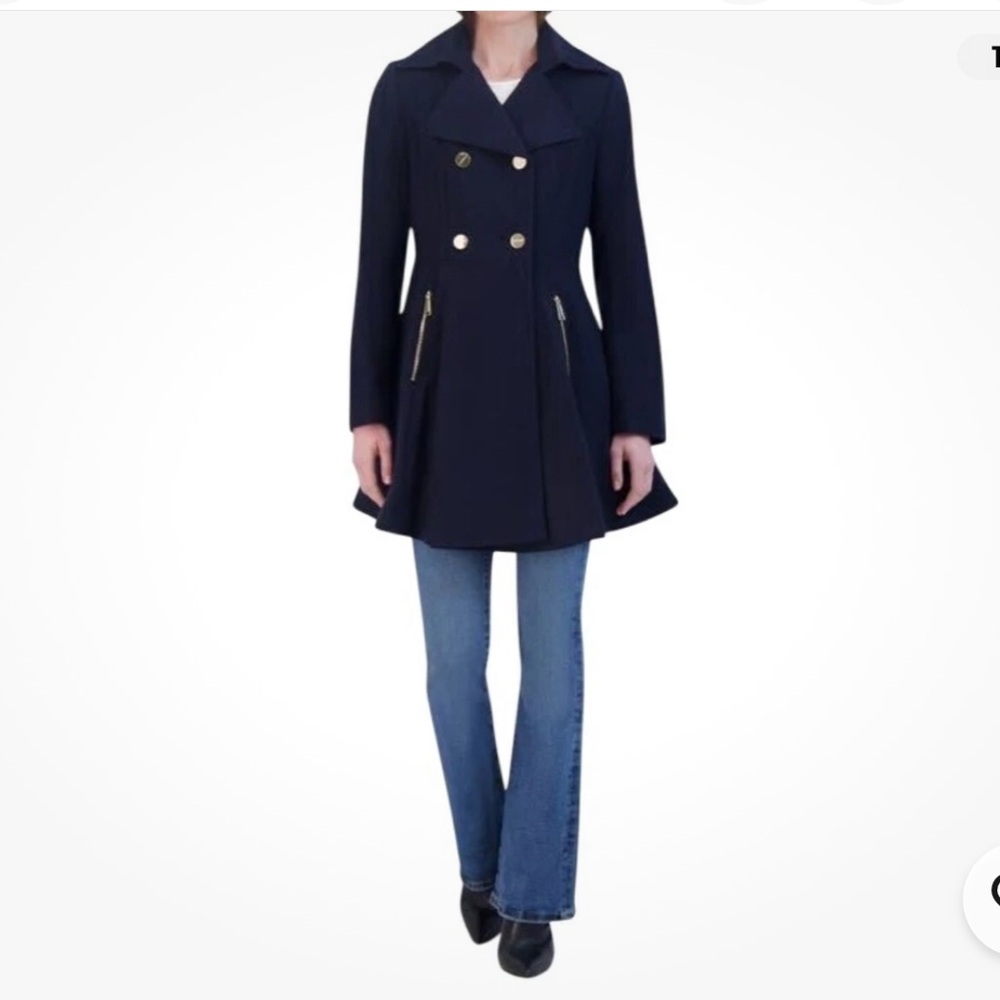Laundry By Shelli Segal‎ Double Breasted Fit & Flare Wool Blend Coat Sz Large